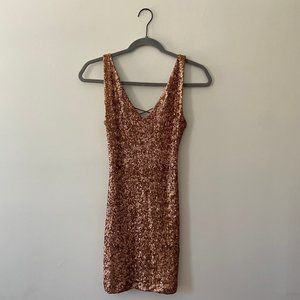 bebe Bronze/Gold Sequin Bodycon Midi (Sz. 2)